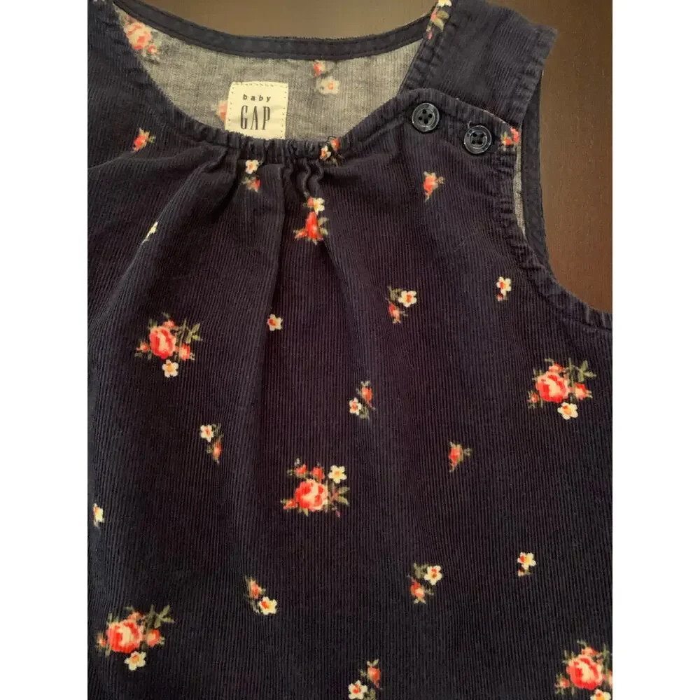Gap. Navy Blue Corduroy Pinafore Jumper with Roses. Size 4.
